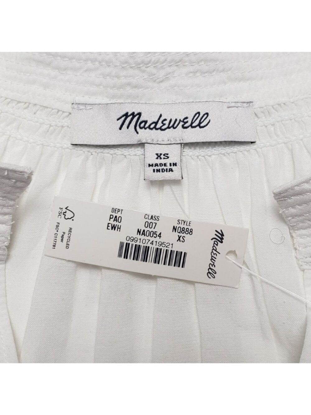 Madewell Shirred Long-Sleeve Top Women's XS Eyelet White Boho Lightweight Blouse - Picture 3 of 16